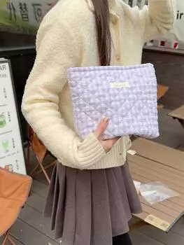 Стеганая хлопковая сумка-клатч в сетку из свежего кремового фиолетового хлопка, детская косметичка, вместительная сумка для хранения средств по уходу за кожей