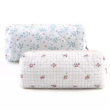 Стеганая косметичка Цветочная косметичка Эстетическая дорожная косметичка Большая вместительная косметичка-органайзер Сумка для хранения косметики D