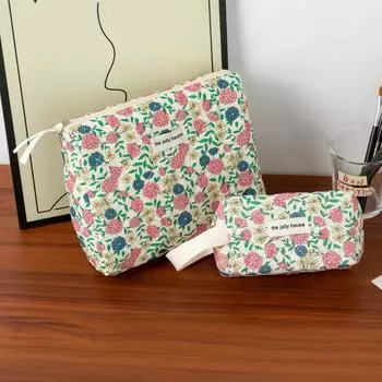 Стеганая косметичка Дорожная косметичка Эстетическая простая косметичка для ухода за кожей Большая вместимость Косметичка Coquette Сумка для хранения косметики S цветочный