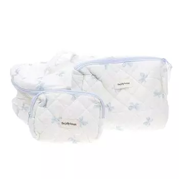 Стеганая косметичка из хлопка с цветочным узором в клетку, вместительная женская косметичка на молнии для путешествий, сумка-органайзер для туалетных принадлежностей 1 синий