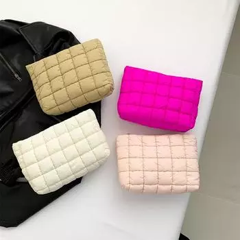 Стеганая косметичка, объемная косметичка, сумка-органайзер для хранения с застежкой-молнией, косметичка-органайзер, однотонная косметичка для женщин розовый