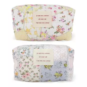 Стеганая косметичка-органайзер, эстетическая цветочная косметичка, портативная косметичка, легкая, универсальная для отпуска синий