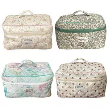 # Стеганая косметичка с цветочным принтом, многофункциональная косметичка для путешествий apricot peony