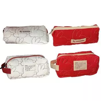 Стеганая косметичка с кроликом Простые косметички Повседневная кавайная сумка для отпуска на выходные Red small
