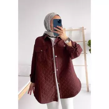 Стеганая куртка-хиджаб с карманами - коричневый