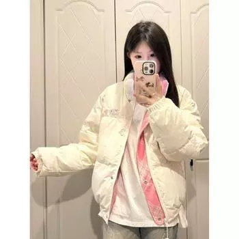 Стеганая куртка хлопковая одежда женская 2024 новая зимняя маленькая белая можно носить хлебную одежду с обеих сторон S double-sided wear