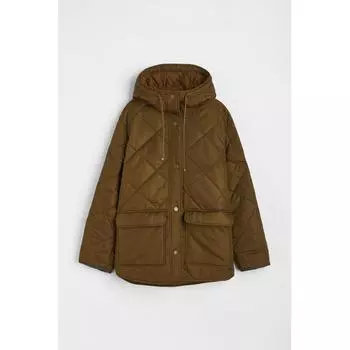 Стеганая куртка HM oversize темно-зеленого цвета хаки