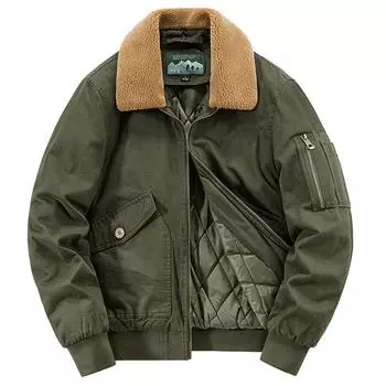 Стеганая куртка мужская осенне-зимняя утолщенная стеганая куртка с меховым воротником, повседневная куртка-пилот, стеганая куртка L хаки