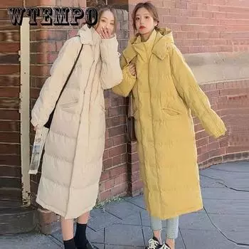 Стеганая куртка осенне-зимняя корейская версия, свободная утягивающая зимняя куртка большого размера, длинная куртка выше колена XL