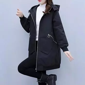 Стеганая куртка женская большого размера хлопковая одежда 100 кг женская новая толстая сестра мм средняя и длинная хлопковая одежда на осень и зиму L (recommended 100-57.5kg) чёрный