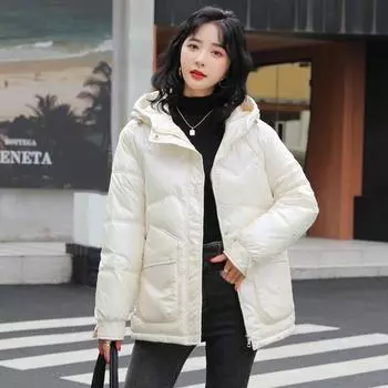 Стеганая куртка женская tide ins зима новая глянцевая короткая куртка утолщенная свободная хлопковая стеганая одежда иностранного стиля хлопковая стеганая одежда S 90-57.5 kg чёрный