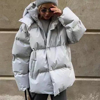 Стеганая куртка, женская зимняя свободная парка, пальто, винтажная куртка-хлеб, верхняя одежда, офисные женские теплые куртки S серый