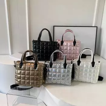 Стеганая мягкая сумка-тоут из нейлона, однотонная сумка-портфель, женская сумка через плечо, женская сумка большой емкости 31x10x24cm бежевый