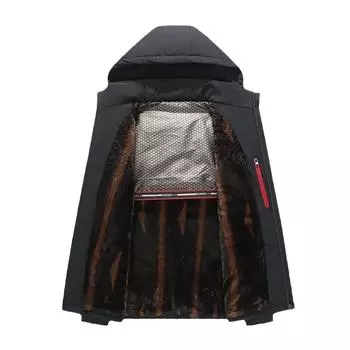 Стеганая мужская куртка для отцов среднего и пожилого возраста с графеновым ворсом, утолщенная стеганая одежда, мужская деловая куртка со съемной шляпой M темно-синий