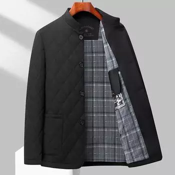 Стеганая мужская куртка средней и длинной длины с воротником-стойкой, повседневная термоодежда с стеганой подкладкой для мужчин среднего возраста, для отцов M