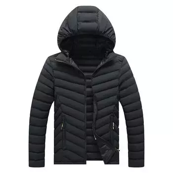 Стеганая одежда мужская большого размера съемная шапка хлопковая одежда осень и зима новая стеганая одежда с капюшоном куртка мужская одежда L чёрный