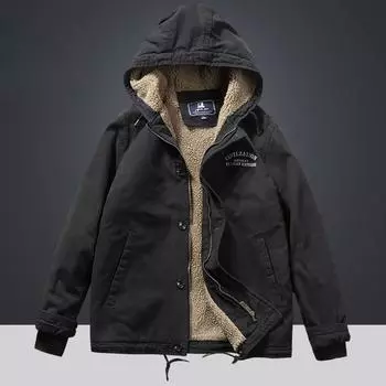 Стеганая одежда Мужская куртка из овечьей шерсти Инструментальная хлопковая одежда Мужская зимняя бархатная утолщенная стеганая куртка с капюшоном для мужчин M