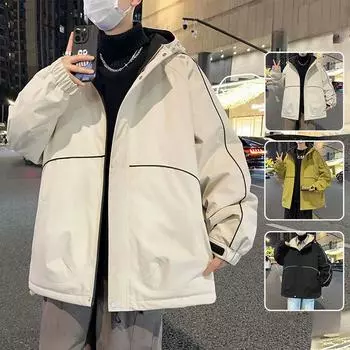 Стеганая одежда мужская осень и зима новая мужская одежда больших размеров свободная теплая хлопковая одежда куртка с капюшоном L чёрный