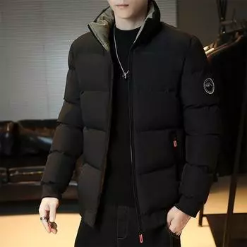 Стеганая одежда мужская осенне-зимняя свободная утолщенная ветрозащитная теплая хлопковая одежда повседневная куртка из хлопка с отложным воротником M чёрный