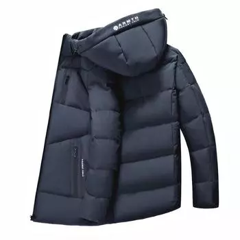 Стеганая одежда Мужская теплая утолщенная куртка с капюшоном Зимняя одежда Корейская версия Пуховая хлопковая утепленная одежда Мужская утолщенная хлопковая утепленная куртка M чёрный