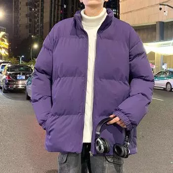 Стеганая одежда мужская зимняя новая американская ретро утолщенная свободная стеганая одежда куртка однотонная большой размер воротник-стойка одежда для хлеба стеганая S чёрный