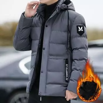 Стеганая одежда Мужская зимняя одежда из хлопка с пухом Свободная утолщенная одежда из хлопка Куртки средней и большой длины M серый