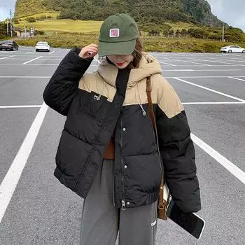 Стеганая одежда женская 2024 зима новая одежда из хлопка с коротким капюшоном сращивание маленькая одежда из хлеба куртка модная S