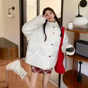 Стеганая одежда женская 2024 зима новый стиль колледжа короткая свободная утолщенная одежда цвета конфет стеганая одежда стеганая куртка S розовый