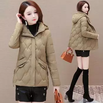 Стеганая одежда женская короткая пуховая одежда зимняя новая с капюшоном простая повседневная темпераментная куртка с бриллиантами XL (90-52.5 kg) чёрный