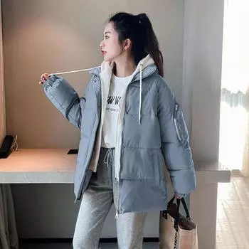 Стеганая одежда женская новая мода поддельные двухсекционные пальто с капюшоном хлеб одежда женская пуховая куртка стеганая одежда прилив M чёрный