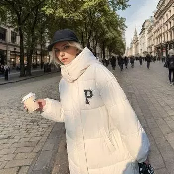- стеганая одежда женская новая стеганая одежда из хлопка средняя и длинная выше колена свободная одежда для хлеба зимняя утолщенная стеганая куртка из хлопка S белый
