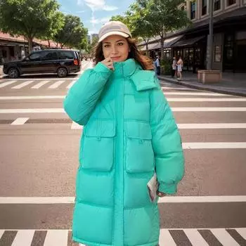 - стеганая одежда женская средняя и длинная годовая новая теплая свободная стеганая одежда зимняя стеганая куртка из хлопка M