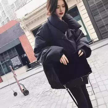 Стеганая одежда женские осенние и зимние пальто утолщенные новые знаменитости Интернета студенческая стеганая курткасвободная и универсальная мода хлеб одежда хлопок S чёрный