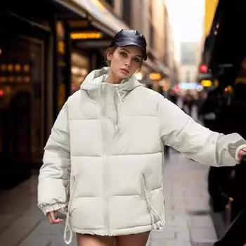 Стеганая одежда женские зимние короткие стеганые куртки, иностранные свободные большие размеры пушистые яркие стеганые одежды S чёрный