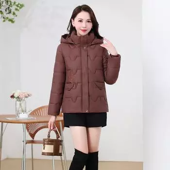 Стеганая одежда зимняя новая стеганая одежда вышитые зимние пуховики для среднего и пожилого возраста короткая утолщенная с капюшоном теплая куртка для мам XL чёрный