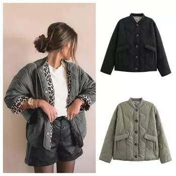 Стеганая однобортная хлопковая куртка с леопардовым принтом, женская новая зимняя модная повседневная куртка из хлопка в стиле ретро S светло-зеленый