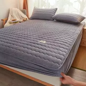 Стеганая простыня из молочного бархата из соевого волокна 160x200, мягкий защитный чехол для матраса с резинкой, зимняя плотная теплая ткань 80x200x30cm