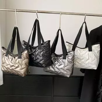 Стеганая пуховая сумка-тоут с пуховой подкладкой в корейском стиле из хлопка и искусственной кожи Модная сумка-облако Осень шампанского