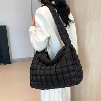 Стеганая сумка через плечо, женская стеганая сумка, хлопковая подкладка, сумка подмышкой, однотонная сумка на молнии, большая вместительная сумка-хобо
