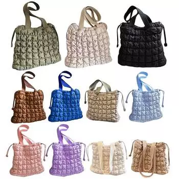 Стеганая сумка на плечо, женская нейлоновая сумка на шнурке, фугу, однотонные сумки для подмышек, пышная легкая женская дорожная сумка-тоут чёрный