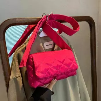 Стеганая сумка-тоут Легкая зимняя теплая пуховая хлопковая клетчатая сумка через плечо Женские сумки через подмышки Пухлые сумки через плечо 24.5x6x14cm зелёный