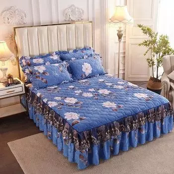 Стеганая юбка из хрустального бархата, цельный утолщенный теплый молочный бархатный чехол для кровати, трехсекционный нескользящий защитный чехол Simmons 120*200cm