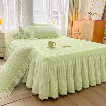 Стеганая юбка-кровать, комплект из трех предметов, универсальное противоскользящее покрывало на четыре сезона в форме сердца, толстое хлопковое постельное белье 150x200cm bed skirt