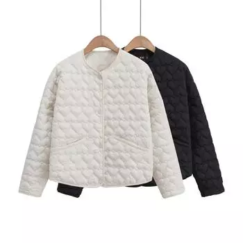 Стеганая женская куртка в форме сердца, осень-зима, повседневное пальто с круглым вырезом, однотонное пальто с карманами на пуговицах, новинка в категории Женская верхняя одежда XS бежевый