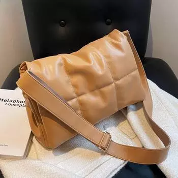 Стеганая женская сумка через плечо с вышитой нитью, большая вместительная сумка-шоппер через плечо, ручная сумка 33x22x10cm чёрный