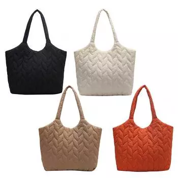 Стеганая женская сумка-шоппер с вышивкой нитью и верхней ручкой Сумка большой вместимости из нейлона Элегантная мягкая хлопковая подкладка для выходных и отпуска чёрный