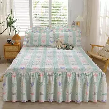 Стеганое хлопковое покрывало с принтом для девочек и женщин, покрывало размера «queen-size», юбка с рюшами, одинарная двуспальная с 2 подушками Only 2pcs pillowcase