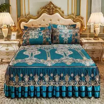 Стеганое кружево с вышивкой на молнии, летние охлаждающие покрывала Queen King, полное покрывало на кровать, складная юбка, наволочка, 3 шт. 150x200cm 59x79inch