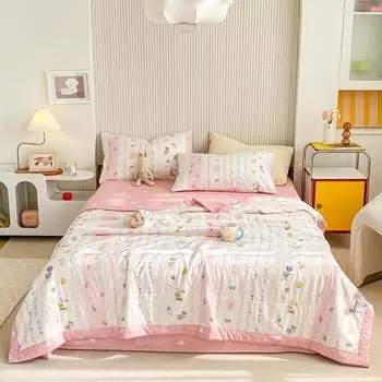 Стеганое одеяло с цветочным принтом из 100% хлопка с кондиционером, мягкое, дышащее, легкое, многофункциональное одеяло 150x200cm 1Pc