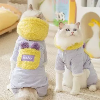 Стеганое пальто с карманами для кошек, на четвереньках, с хлопковой подкладкой, для безволосых кошек, теплое, утолщенное, плюшевое, для собак, одежда для домашних животных L